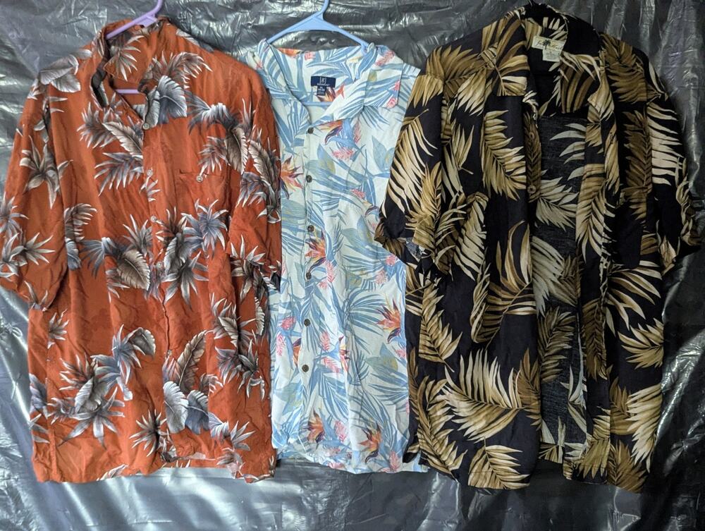 Hawaiian Shirt Lot of 3 Mens XL Rayon Van Heusen George Joe Marlin Floral